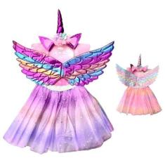 Imagem de Kit Fantasia Unicornio Infantil Carnaval Aniversario Menina Saia Tiara