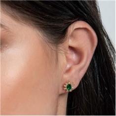 Imagem de Brinco Rommanel Banhado Ouro Pequeno Com Cristal Verde E Zircônias