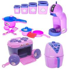 Imagem de Kit Brinquedo Cozinha Menina Rosa Fogão Pote Panela Café 16P - Altimar