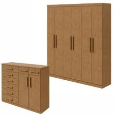 Imagem de Conjunto de Guarda-roupa 6 Portas Jazz e Cômoda Toronto Amêndoa Clean
