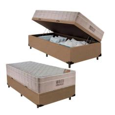 Imagem de Cama Box Baú Solteiro + Colchão de Molas Ensacadas Ortobom Airtech Bege 88cm - Suporta até 150 Kg Por Pessoa