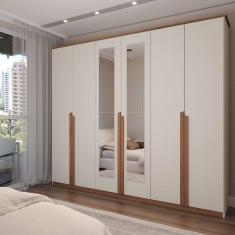 Imagem de Guarda-Roupa Casal Calábria Slim 6 Portas 6 Gavetas Espelho Nature/Off White - Panorama Móveis