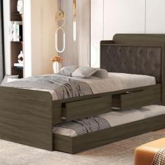 Imagem de Cama Bibox com Captonê Tamires Castanho/Nogal