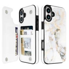 Imagem de Obbii Capa carteira compatível com iPhone 16 de 6,1 polegadas com suporte para cartão, capa flip de couro PU, compartimentos para cartões, fecho magnético duplo e capa com bloqueio de RFID de 6,1