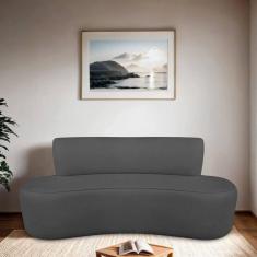 Imagem de Sofá Curvo Orgânico 120cm 2 Lugares Linho Antonela Cinza Escuro