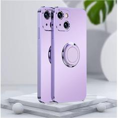 Imagem de Capa macia fosca quadrada fosca de luxo para iphone 14 13 12 11 pro xs max mini se x xr 7 8 plus suporte de anel de metal tampa traseira, roxo, para iphone 7 8