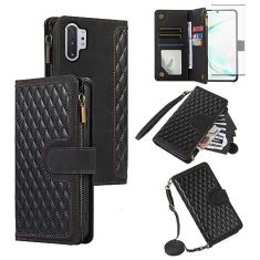 Imagem de Asuwish Capa de celular para Samsung Galaxy Note 10 Plus Note10+ 5G Capa carteira com protetor de tela de vidro temperado e porta-cartões com zíper flip Cell Note10 + Notas 10+ Ten Not S10 10Plus