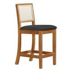 Imagem de Banqueta Alta Em Tela Sextavada Assento Estofado Linho Chumbo Rubi Mad