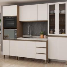 Imagem de Cozinha Completa 4 Peças com Torre Quente Cristaleira e Balcão sem Tampo Ébano/Off White