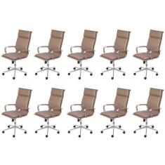 Imagem de Kit 10 Cadeiras para Escritorio Presidente Design Italiano Estofada em Sintético 3304 Caramelo