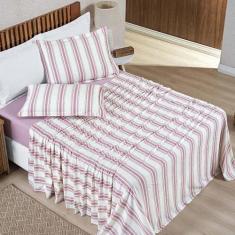 Imagem de Jogo Cama Lençol Estilo Queen 100% Algodão 4 Peças - Rosa - Casa Show 