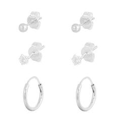 Imagem de Kit Conjunto Trio Brinco Feminino Argola Bola E Zircônia De Prata 925