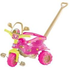 Imagem de Triciclo Infantil Tico Tico Dino Pink Motoca Adesivo e Acessórios Haste