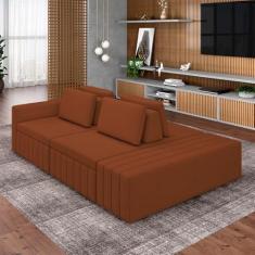 Imagem de Sofá Ilha com Encosto e Almofadas Móveis Olimpo 265cm Modulado Linho Terracota G45 - Gran Belo