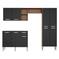 Imagem de Cozinha Compacta com Armário e Balcão Pequim Up Multimóveis V2999 Carvalho Avelã/preta