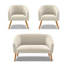 Imagem de Kit 1 Sofá Namoradeira E 2 Poltronas Stella Bouclê Bege Pés Palito Castanho D`rossi