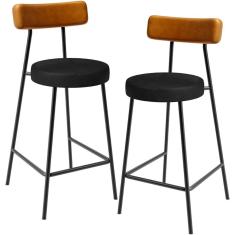 Imagem de Kit 02 Banquetas Baixa Cozinha Sala Jantar Bancada Milão L02 Couríssimo Whisky Preto - Lyam Decor