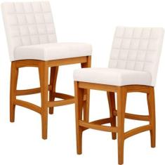 Imagem de Kit 02 Banquetas Baixa Para Cozinha Bancada Bar Sala de Jantar Fixa Mila L02 Linho Cru - Lyam Decor