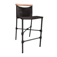 Imagem de Banqueta Anne Em Corda Náutica Base Em Alumínio Preta Com Detalhe Em Madeira Marrom - Cor: Marrom