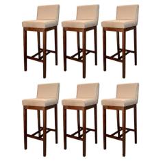 Imagem de Kit 6 Banquetas Alta Lisboa Estofada Lisboa Madeira Capuccino Suede Bege CCS