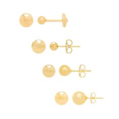 Imagem de Kit Rommanel Banhado Ouro Brincos Bola Lisa 2 MM 4 MM 6 MM E 8 MM