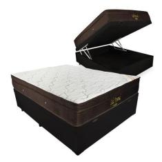 Imagem de Cama Box Com Baú Casal Preto Blindado + Colchão De Molas Ensacadas - O