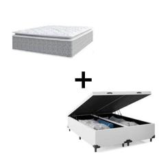 Imagem de Cama Box Baú Casal 138 Bipartido Tecido Sintético Branco Com Colchão Nazar Molas Ensacadas com Pillow Top - Bello Box - Conforto (Espuma da Nasa) Viscoeslástico D33 Cinza