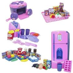 Imagem de Kit Luxo Cozinha Infantil Mercado Air Fryer Comidinhas 54pç
