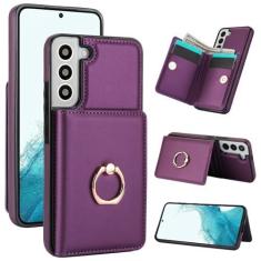 Imagem de Capa carteira para Samsung Galaxy S22 Plus com suporte para cartão, capa de couro com bloqueio RFID, suporte de anel giratório de 360° com fecho magnético à prova de choque para Samsung S22+ 5G 6,6