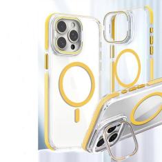 Imagem de GANGANPRO Compatível com capa magnética para iPhone 16, suporte de anel de câmera embutido, capa protetora transparente clássica à prova de choque para mulheres, homens, meninas, presente, 15 cm -