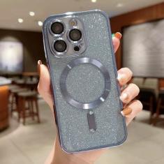 Imagem de Com protetor de lente capa de telefone galvanizada para iPhone 15 14 11 12 13 Pro Max para capa de glitter de carga sem fio, azul Sierra, para iPhone 11 Pro