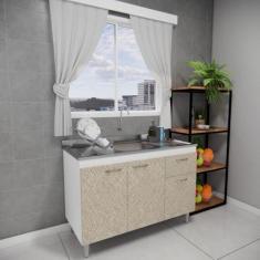 Imagem de Balcão de Pia Cozinha 120cm Armário Gabinete Morgana Marrom