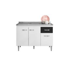 Imagem de Balcão Cozinha Gabriela 120 Cm Com Pés 3 Portas 1 Gaveta Flex Branco P