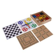 Imagem de Jogos tabuleiros 5em1  xadrez,dama,ludo,jogo da velha e trilha - ZARAM