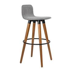 Imagem de BANQUETA ALTA LUXO VERSATIL AÇO PRETO LINHO CINZA BASE CARVALHO