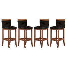 Imagem de Kit 4 Banquetas Alta Encosto Estofado 38x102 Cm Paris Madeira Maciça Castanho Suede Preto ccs
