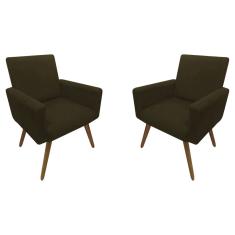 Imagem de Kit 02 Poltrona Decorativa Nina Pés Palito Suede Marrom