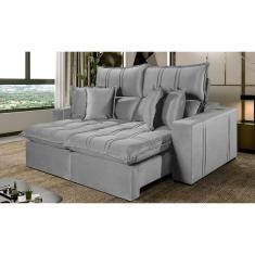 Imagem de Sofá 4 Lugares Retrátil e Reclinável México Veludo com Molas Ensacadas Cinza Prata