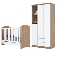 Imagem de Berço Nacional e Guarda Roupa Infantil Bala de Menta Rústico Branco - Henn