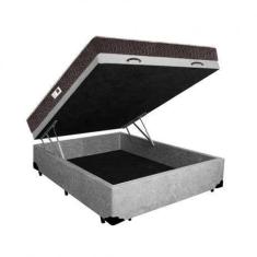 Imagem de Cama Box Baú Casal Colchão Espuma D33 Bordado + Box Suede Cinza RC Son