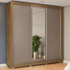 Imagem de Guarda-Roupa Casal 3 Portas 2 Gavetas Com Espelho Nogueira/Fendi Cb1pm