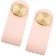 Imagem de Kelendle 2 peças de couro genuíno para gavetas, puxadores de armário Mordern com parafusos para casa, escritório, cozinha, sala de estar, quarto, quarto infantil (rosa claro, comprimento do parafuso: