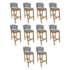 Imagem de Kit 10 Banquetas Alta de Madeira Maciça Cerejeira Premium Ana com Enco