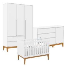 Imagem de Quarto De Bebê Nature Clean 3 Portas Com Berço Unique Branco Soft Eco Wood - Matic