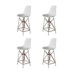 Imagem de Kit 4 Banquetas Bistrô Alta Eames Branca Base Ferro Cobre - Cor: Branco