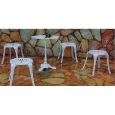 Imagem de Conjunto Para Jardim Itália Com Mesa de Pé Central e 4 Banquetas em Alumínio Fundido Unifer Móveis