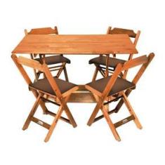 Imagem de Conjunto De Mesa Dobravel De Madeira 120x70 Com 4 Cadeiras Natural Estofado Marrom