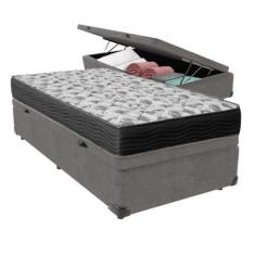 Imagem de Cama Box Com Baú Cinza Solteiro E Colchão Ortobom D33 Iso100