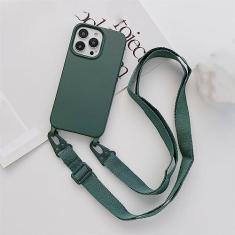 Imagem de Estojo macio de silicone líquido para cordão transversal de luxo para iPhone 13 12 Mini 11 Pro XR X XS Max 7 8 plus SE 2020 Capa para alça de ombro, VERDE DRAK, para iPhone XR