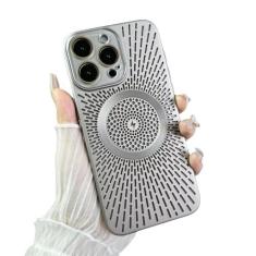 Imagem de Para iPhone 12 13 14 15 Pro Max Capa de telefone respirável dissipação de calor malha concha sucção magnética capa de proteção de carregamento, cinza, para iPhone 15